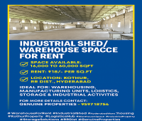 16000sft to 60000sft warehouse space available for rent in kothur near shad nagar
