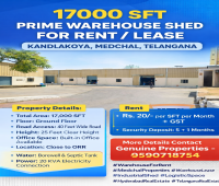 17000sft warehouse godown space for rent in kandlakoya