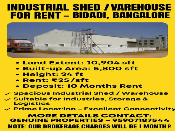 5800sft warehouse space for rent in bidadi industrial area
