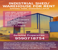 5600sft warehouse space for rent in doddaballapur road