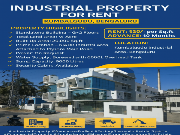 20000sft warehouse / industrial building for rent in kumbalgodu