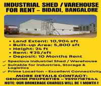 5800sft warehouse space for rent in bidadi industrial area