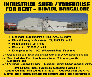 5800sft warehouse space for rent in bidadi industrial area